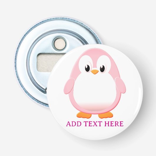 Décapsuleur Carton Pingouin Rose Cute Personnalisé (Devant)