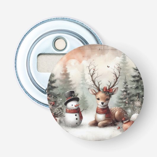 Décapsuleur Cerf de Noël/bonhomme de neige en bois classique (Devant)