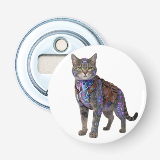 Décapsuleur Chat de circuit cyberpunk – Bête de technologie né (Devant)