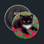 Décapsuleur Chat Gustav Klimt Tuxedo<br><div class="desc">Bottle Opener avec un chat tuxedo Gustav Klimt ! Cette adorable petite chatte noire et blanche est installée dans un champ de fleurs rouges,  bleues,  blanches et oranges. Un cadeau génial pour les amateurs d'art amoureux des chats et autrichiens !</div>