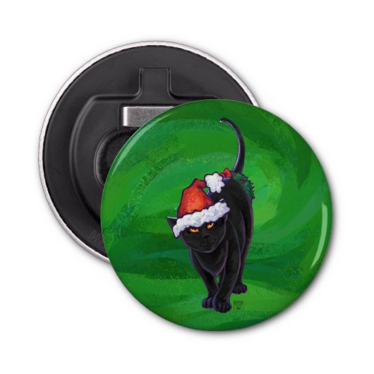 Décapsuleur Chat noir de Noël en vert (Devant)
