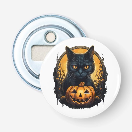 Décapsuleur Chat Noir Halloween Citrouilles Effrayantes Lune C (Devant)