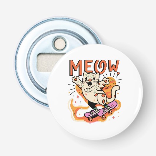 Décapsuleur Chat qui fait du skate Meow (Devant)