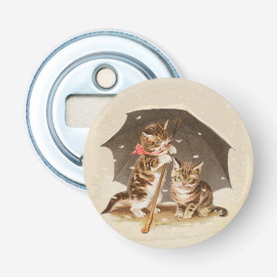 Décapsuleur Chatons vintage sous parapluie art de chat antique