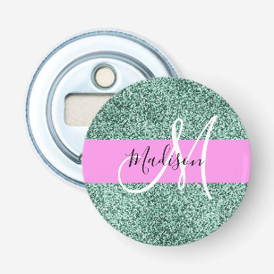 Décapsuleur Chic Glam Rose Vert Paillettes Étincelle Monogramm