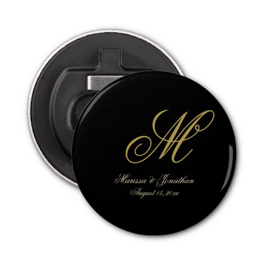 Décapsuleur Chic or Monogramme Mariage noir (Devant)