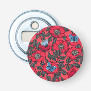 Décapsuleur Chien rose et papillons en rouge et bleu