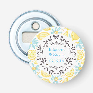 Décapsuleur Citrons jaunes et fleurs bleues Mariage Date