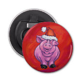 Décapsuleur Cochon mignon à Santa Hat sur rouge (Devant)