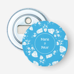 Décapsuleur Coeur de fleur bleu avec fleurs motif