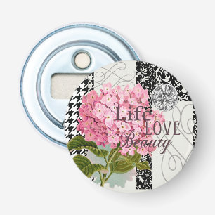 Décapsuleur Collage d'hortensia rose chic Art damassé vintage