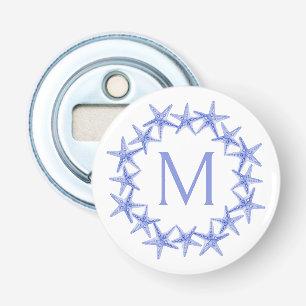 Décapsuleur Couronne de monogramme étoile de mer bleue et blan