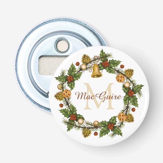 Décapsuleur Couronne de Noël élégante vintage monogrammée (Devant)