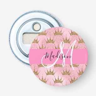 Décapsuleur Couronnes Monogramme Paillettes Rose & Or Glamour