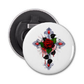 Décapsuleur Croix d'argent avec une rose rouge (Devant)