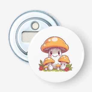 Décapsuleur Cueillette de champignons, style kawaii heureux