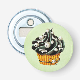 Décapsuleur Cupcake d'Halloween noir avec de minuscules crâne