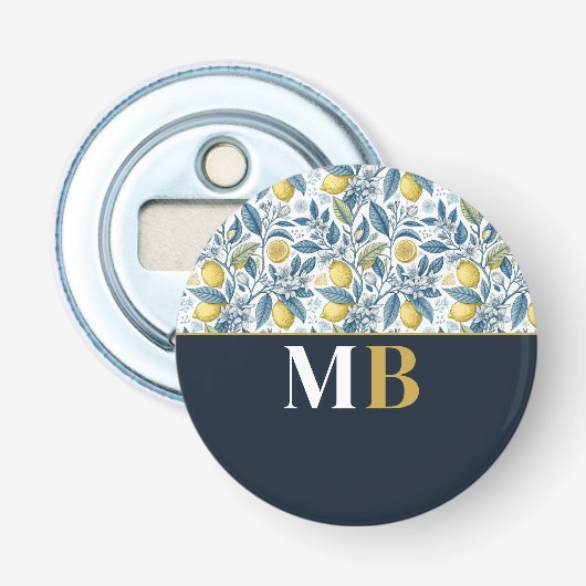Décapsuleur Custom Elegant Mediterranean Lemon Botanical Navy (Devant)