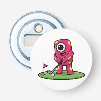 Décapsuleur Cute One-Eyed Pink Monster Playing Golf Cartoon