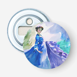 Décapsuleur Dame en Robe Bleue - Peinture aquarelle