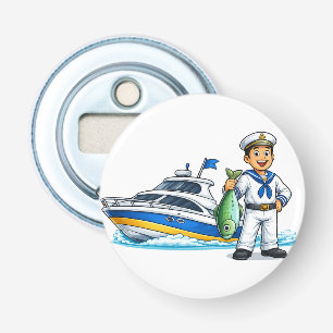 Décapsuleur Dessin animé de marin avec yacht et poisson Art na
