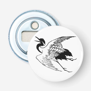 Décapsuleur Dessin japonais vintage d'une grue, noir et blanc