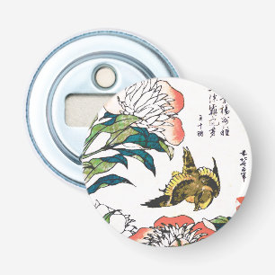 Décapsuleur Dessin japonais vintage, Peonies et Bruant