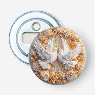 Décapsuleur Deux colombes blanches parmi un motif floral