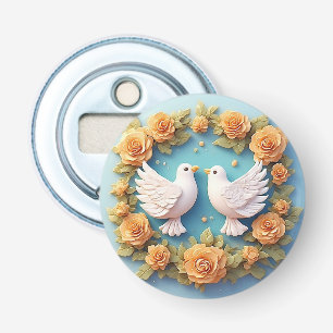 Décapsuleur Deux colombes blanches parmi un motif floral