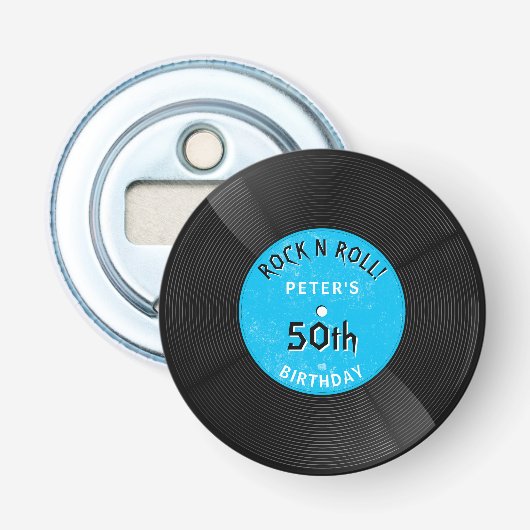 Décapsuleur Disque Vinyle Rétro Rock N Roll Bleu Anniversaire (Devant)