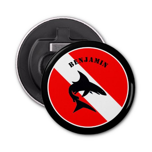 Décapsuleur Drapeau de plongée et requin personnalisés (Devant)