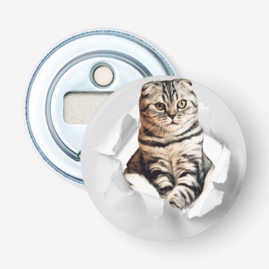 Décapsuleur Drôle Gray Cat Popping à travers l'illusion du pap (Devant)