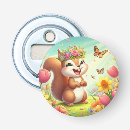 Décapsuleur Écureuil du printemps mignon et heureux (Devant)
