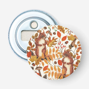Décapsuleur Écureuils d'automne et flore automnale sur le blan