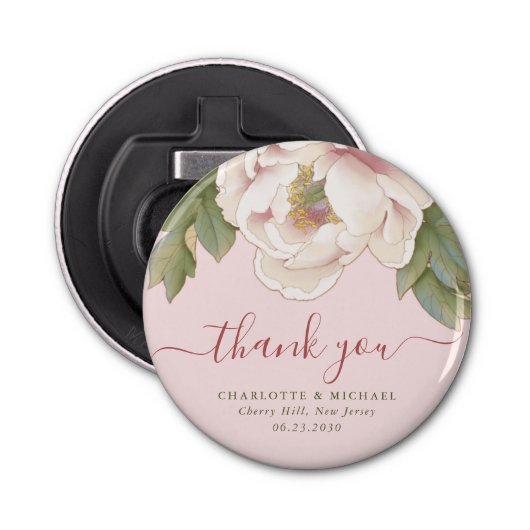 Décapsuleur Elégant Blush Peony Floral Merci Mariage Faveur (Devant)