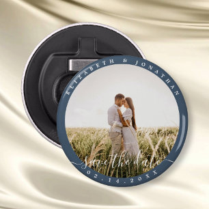 Décapsuleur Elégant Dusty Blue Photo Wedding Enregistrer La Da