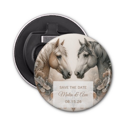 Décapsuleur Élégant Mariage Cheval Enregistrer la date (Devant)