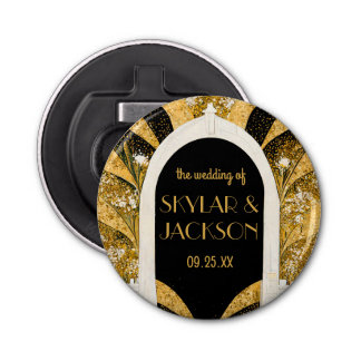 Décapsuleur Elégant Mariage d'arcade Art déco noir et or