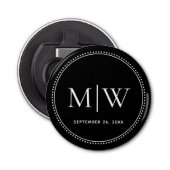 Décapsuleur Élégant mariage Date Couple Monogramme Noir (Devant)