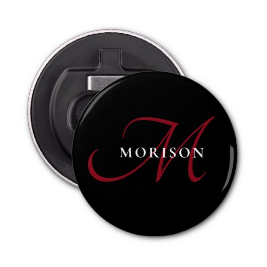 Décapsuleur Élégant Monogramme moderne noir rouge (Devant)