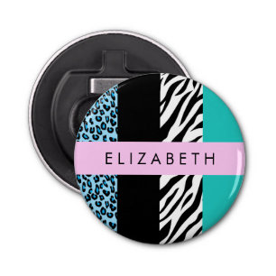 Décapsuleur Empreinte de léopard, Zebra Print, Bleu, Votre nom