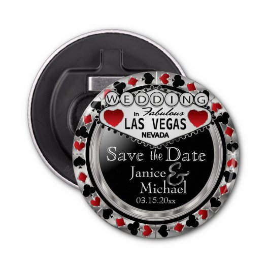 Décapsuleur Enregistrer la date Las Vegas - Argent & Rouge (Devant)