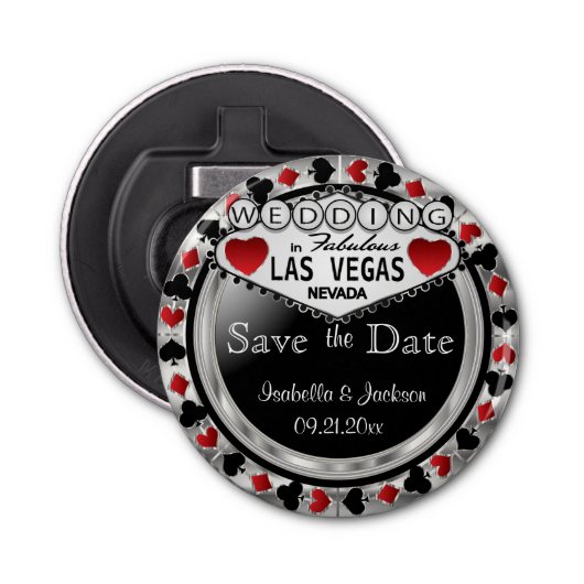 Décapsuleur Enregistrer la date Las Vegas Style - Argent & Rou (Devant)