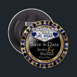 Décapsuleur Enregistrer la date Las Vegas Style - bleu foncé<br><div class="desc">Vous vous mariez bientôt ? Une façon amusante et unique d'annoncer vos plans mariages. Enregistrez la Date pour votre Mariage un Bottle Opener prêt pour vous à personnaliser. Avec les mots "Save the Date" dans un style Las Vegas en faux or métallique, bleu foncé et noir. Remarque : Toutes les...</div>