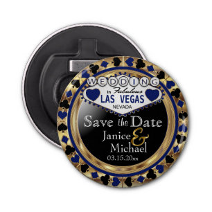Décapsuleur Enregistrer la date Las Vegas Style - bleu foncé