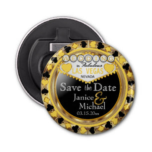 Décapsuleur Enregistrer la date Las Vegas Style - Jaune