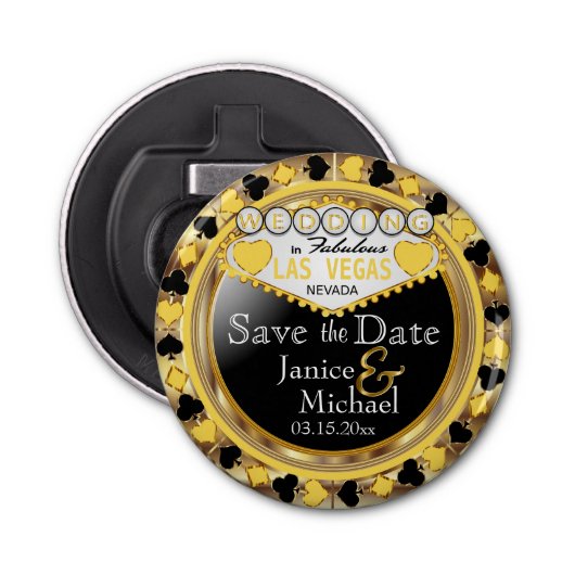 Décapsuleur Enregistrer la date Las Vegas Style - Jaune (Devant)