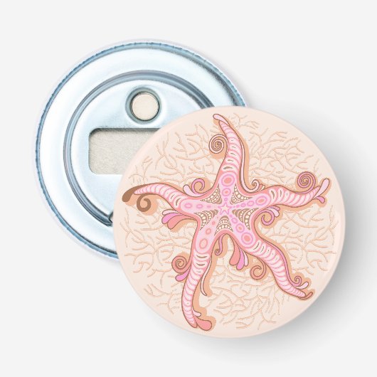 Décapsuleur Étoiles de mer et motif pastel rose corail (Devant)