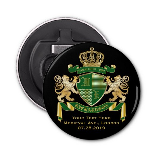 Décapsuleur Faites votre propre blason Green Gold Lion Emblem (Devant)