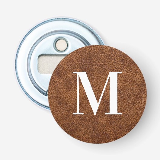 Décapsuleur Faux cuir marron moderne Monogramme (Devant)